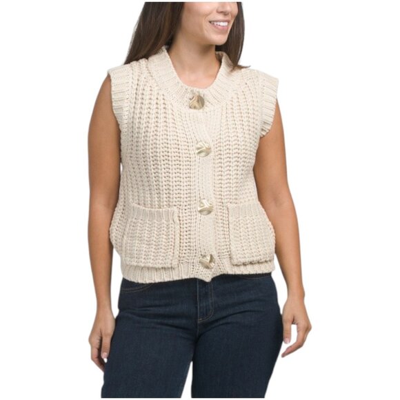 LOVE TREE Hammered Button Oversized Sweater Vest - Picture 1 of 3